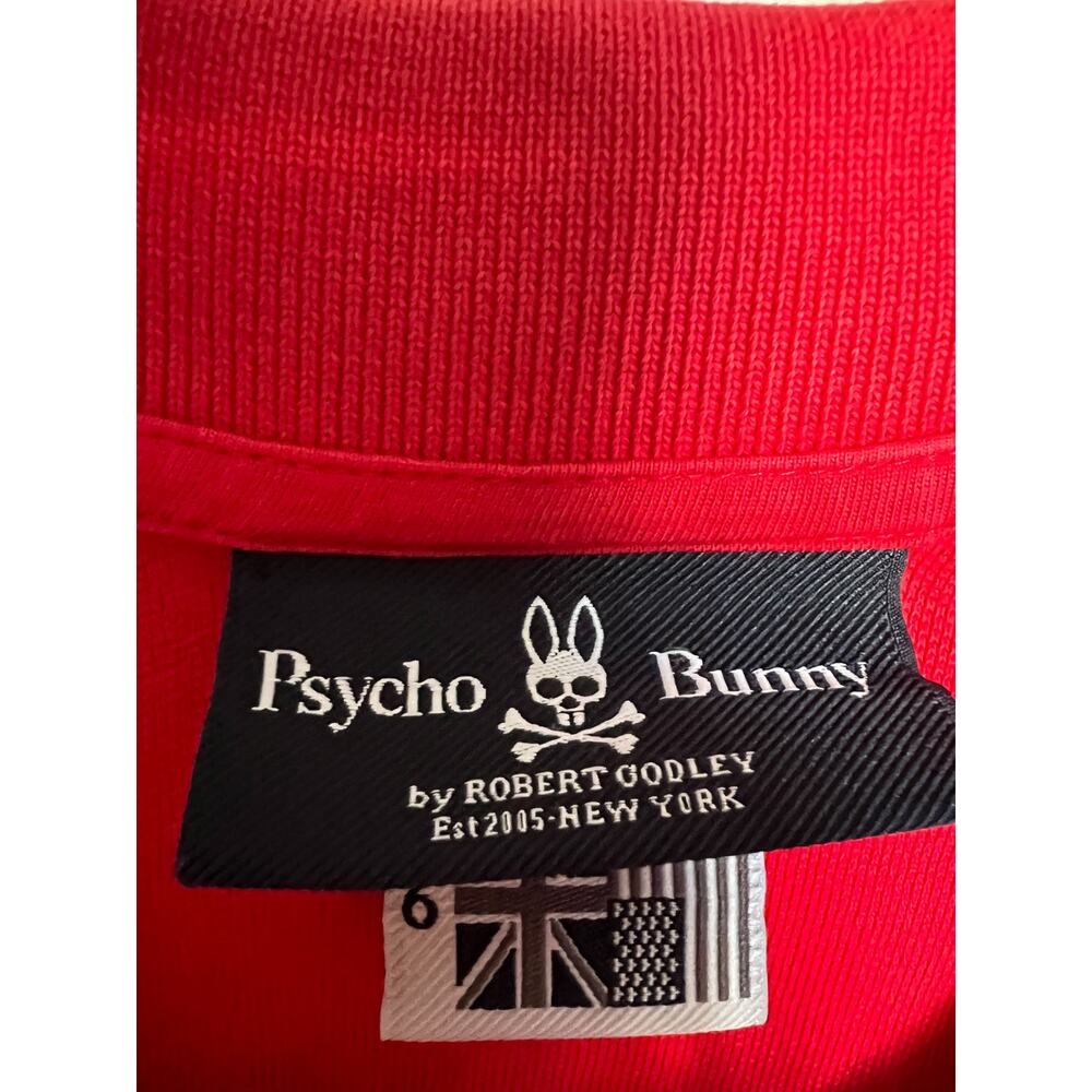 Psycho Bunny Polo Shirt Mens Large Sz 6 Red Pima Cotton Embroidered Skull Logo - Picture 5 of 7